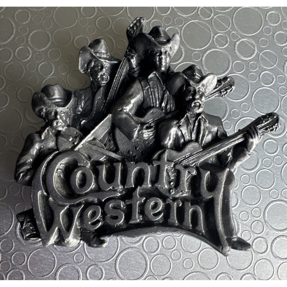 Vintage 1981 Bergamot Brass Works Country Western Band Pewter Belt Buckle T-96